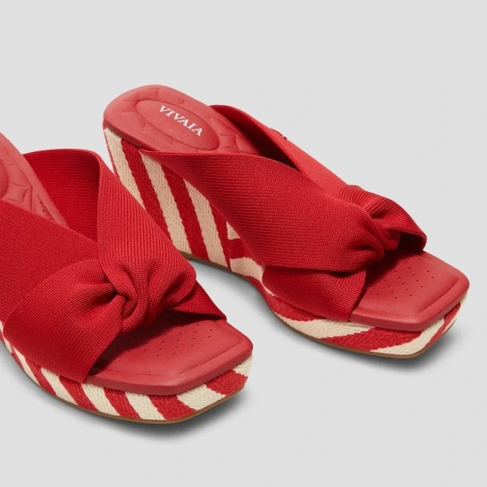 Vivaia‎ Red & White Striped Knot Wedge Platform Sandals Slides EU/39.5 US/8.5